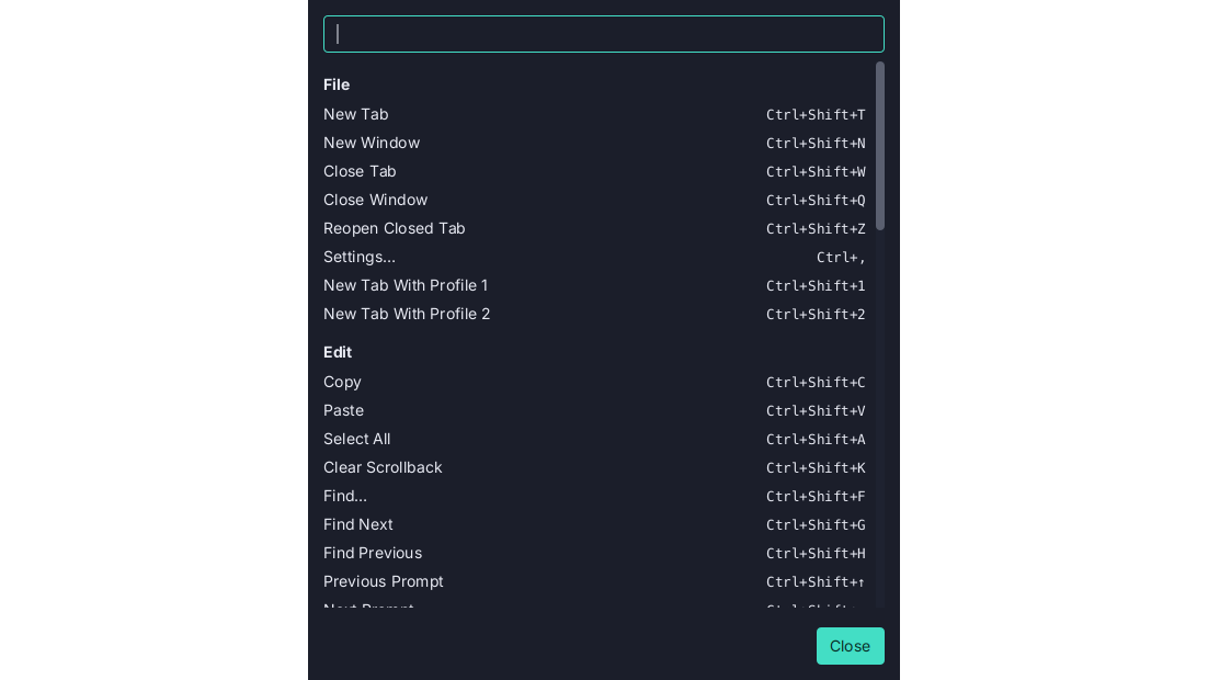 Keyboard shortcuts in Termina