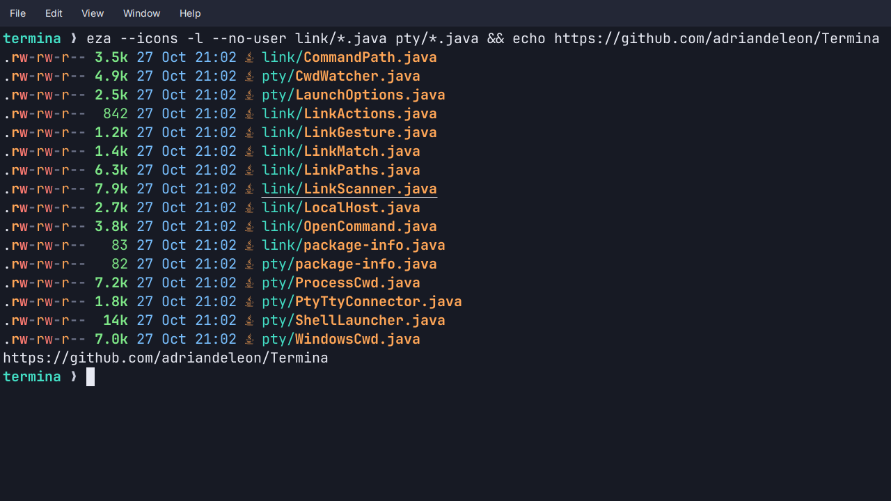 Clickable links and paths in Termina