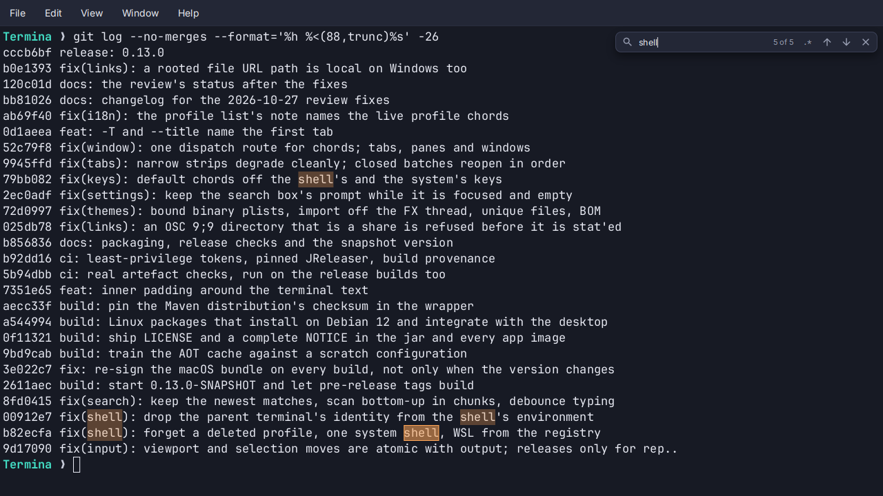 Scrollback search in Termina