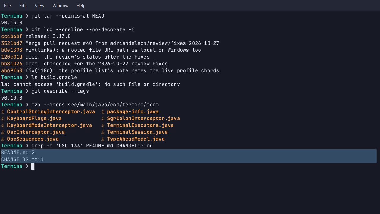 Shell integration in Termina