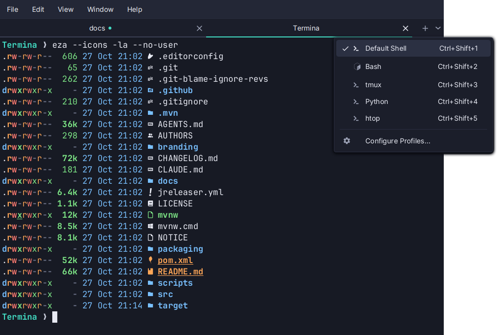 Shell profiles in Termina